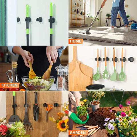 5 Pack Heavy Duty Wall Mount Broom Holder Rack for mop broom rake kitchen garage garden tools stainless steel organizer