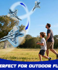 Father and son flying Easy To Fly RC Plane For Beginners And Kids 6 Plus Adults Durable Outdoor Jet Glider in a park