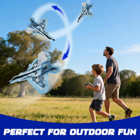 Father and son flying Easy To Fly RC Plane For Beginners And Kids 6 Plus Adults Durable Outdoor Jet Glider in a park
