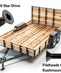 Ride Tough 5/16-18 By 2-1/2 Inch Trailer Deck Screws With T40 Torx Drive and Oil Phosphate Coating on wooden trailer.
