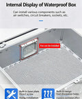 Outdoor Weatherproof Electrical Junction Box With ABS Plastic Shell Hinged Cover And Stainless Steel Latch Mounting Plate And Wall Bracket IP66 IP67 Rated For Tough Weather Cooling Fan For Heat Dissipation Gray 30x30x17cm And Clear 60x50x22cm, interior fan mount