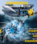 Cordless Water Transfer Pump 720 GPH With Brushless High Speed Motor, 32 Ft Lift, blue motor illustration