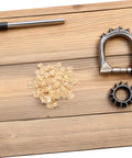 Tiny Brass Door Hinges 8x10mm Set Of 100 with tools on wooden surface