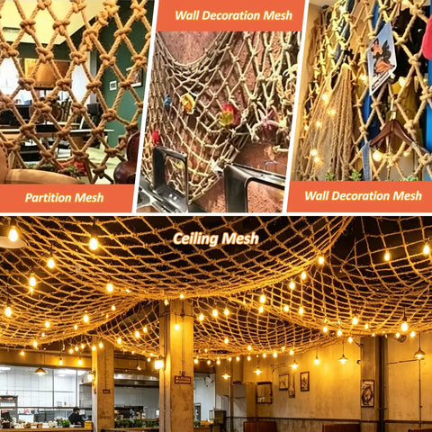 Heavy Duty Natural Jute Hemp Rope Net For Balcony And Stair Rails Straight Up Safe For Kiddos With Rock Solid Weave That Hangs Tough In Rain Or Shine Built To Last So Parents Can Chill And Sleep Easy Tonight