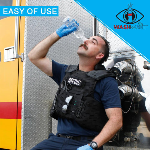 Medic using On The Go Eye Wash Cup Emergency Eyewash Device For Fast Eye Irrigation Fits Most Water Bottles And Delivers Quick Rinse