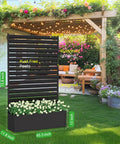 No-Dig Metal Patio Privacy Fence Screen With Planter Box For Outdoors, 73.8 In H By 45.3 In W, rustproof black metal in garden