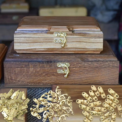 Top Shelf Brass Jewelry Box Hardware Set Featuring Forty Rad Hinges And Twenty Dope Antique Latch Hook Hasps Plus Two Hundred Forty Replacement Screws For Sweet Wooden Cabinets And Nifty Craft Projects