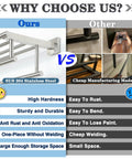 Comparison chart highlighting features of Double Bar Towel Rack For Bathroom Wall Mount 304 Stainless Steel vs cheaper options.