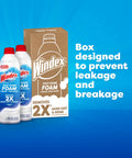 Two Windex Fast Shine Foam Glass Cleaner spray cans, 19 oz each, pack of 2, front view with box
