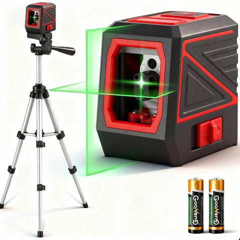 100ft Green Cross Line Rotary Laser Level With 360 Degree Rotation For Indoor Outdoor Use Self Leveling With Manual Lock Pulse Mode Vertical And Horizontal Lines IP54 Waterproof Battery Included with tripod and batteries