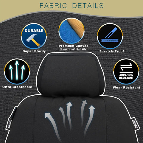 Durable Canvas Front Seat Covers Set For Cars, SUVs, Trucks And Minivans, fabric features, super sturdy and breathable