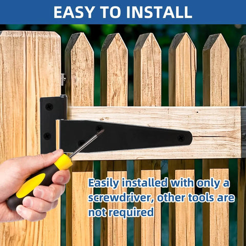Installing Light Duty T Strap Hinges for Barn Doors and Gates 4 Inch Black Wrought Iron Rustproof on wooden fence with screwdriver