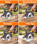 Heavy Duty Cordless Circular Saw With Slick 6 Inch Blade Compatible With Dewalt 20V Max System No Battery Included cutting wood, density board, plywood, and PVC pipe.