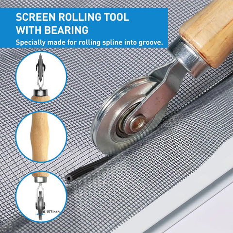 DIY Five In One Window Screen Repair Kit With Screen Roller Tool Spline Removal Hook And Clips 32 Feet Retainer Spline And Screen Cutter