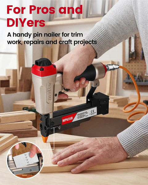 TopShelf Pneumatic Pin Nailer Combo Pack Delivers Ten Thousand Premium One Inch 23 Gauge Micro Nail Bursts Ideal For Seamless Trim Work And Weekend Shop Rat Hustle Projects in use for trim project.