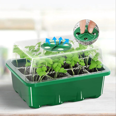 3-Pack Seed Starter Trays With Adjustable Humidity Dome And Base Indoor Greenhouse Propagator with 12 cells, green