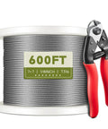 600 Ft One Eighth Inch T316 Stainless Steel Aircraft Cable For Deck Railing Kit And DIY Balustrades, 7x7 Construction With Cutter
