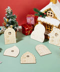 DIY Fairy House Kit 48 Pcs Unfinished Wood Doors And Windows For Miniature Garden Decor set with various wooden pieces.