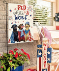Patriotic 4th Of July Garden Flag 12x18 Inch Double Sided Yard Outdoor Decoration Weather Resistant Durable Polyester Fabric With Stars And Stripes All American For Memorial Day And Independence Day in garden setting with red, white, and blue theme.