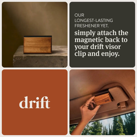 Wood Car Air Freshener With Metal Clip, Long Lasting Scent, Essential Oils, Clean Ingredients, Variety 3 Pack Refill Included, Odor Eliminator For Cabin, installed on car visor
