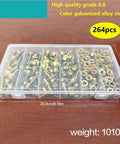 Heavy Duty Alloy Steel Hex Bolts Nuts And Washers Set 264 Piece Zinc Plated Metric Fasteners Kit For DIY Projects And Quick Home Repairs Built Tough For Automotive And Equipment. 264pc organizer box with bolts, nuts, and washers, 20.8cm