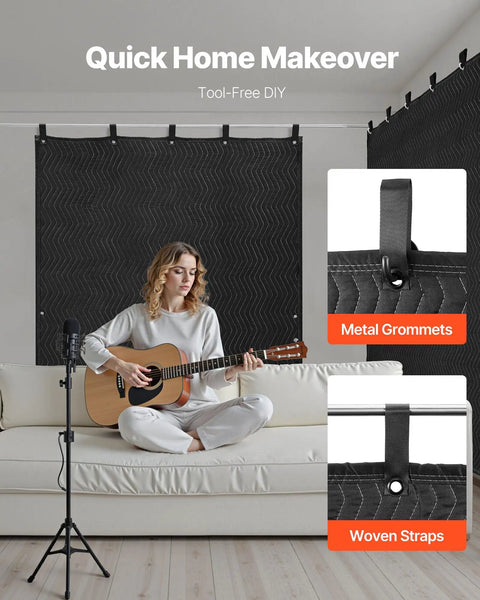 Sound Dampening Blanket With Grommets For Windows And Doors, 80 By 48 Inch Sound Blocker Curtain, Light Blocking Studio Shield
