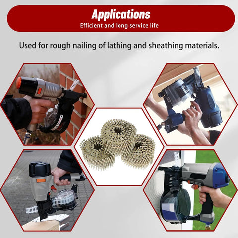 Applications of 3600 Count Siding Nails Two And A Half Inch By 0.090 Inch 15 Degree Wire Collated Coil Resin Paint Coated Ring Shank For Rough Nailing Lathing And Sheathing Materials