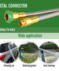304 Stainless Steel Garden Hose 20 Ft With Female To Male Metal Connector No Leakage Built To Last Flexible Lightweight Kink Free Water Hose Easy To Use And Store Today shown with applications for car, garden, and yard cleaning.