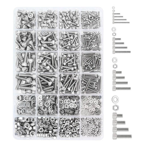 Massive 1280Pcs Stainless Steel Hex Socket Cap Screws Set With M2 M3 M4 M5 Bolts Nuts And Washers In Classified Storage Box Anti Rust Corrosion Resistant Fasteners For Home Garage Auto DIY Projects, assorted stainless steel screws, nuts, washers