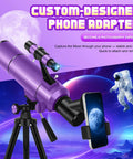 80mm Aperture Portable Astronomy Telescope For Kids And Grownups With 500mm Focal Length Beginner Friendly High Power Starter Scope Travel Ready With Tripod Adapter Backpack Stickers, purple telescope with phone adapter
