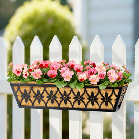 24 Inch Railing Planter Boxes 2 Pack With Adjustable Brackets And Coco Liners For Windows Deck Rails Balcony Outdoor Garden Decor