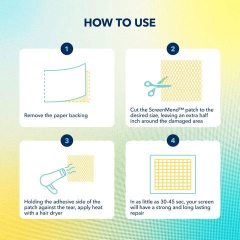 Instructions for using Window Screen Repair Kit 5 By 7 Inch Patch Silver Two Patches For A Quick Handy Screen Fix On Window Screens