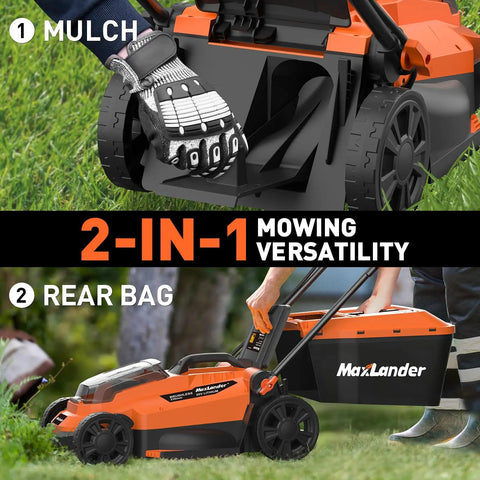 20V Cordless Lawn Mower And 12 Inch Weed Wacker Combo With Two 4Ah Batteries And Charger 13 Inch Deck Large 30L Grass Collection Bag For Easy No Fuss Yard Cleanup, 2-in-1 mulch and rear bag mode