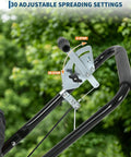 Close-up of adjustable flow control system on 80 Lb Capacity Push Broadcast Spreader With 12 Ft Spread Width And 13 In All Terrain Wheels