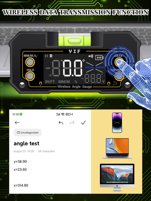 No Fuss Wireless Digital Angle Finder Tool With Dual Axis Alignment And Spot On Accuracy Featuring A Heavy Duty Magnetic Base for slope readings