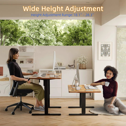 Yihayo Electric Standing Desk For Short People With 48 By 24 Inch Surface And Rustic Brown Finish in home office setting.