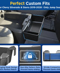 Center Console Hanging Organizer Tray For Chevy Silverado Sierra 1500 2019-2026 shown in vehicle interior setup