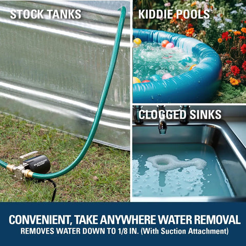 115 Volt Transfer Pump With 6 Foot Suction Hose, Self Priming To 7 Feet, 0.1 HP, Moves Up To 330 GPH, Garden Hose Inlet And Outlet, 6 Foot Power Cord, Portable Black Workhorse Water Pump For Quick Drainage And Transfer