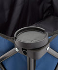 Close-up of cup holder inside Collapsible Folding Outdoor Utility Wagon With Oversized 36x21x15 Inch Bed, 150 Lb Load, Blue