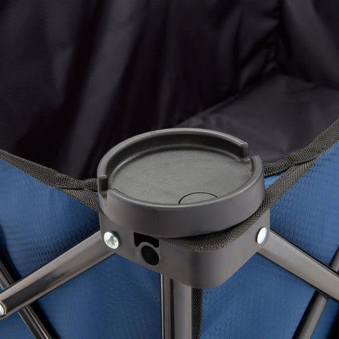 Close-up of cup holder inside Collapsible Folding Outdoor Utility Wagon With Oversized 36x21x15 Inch Bed, 150 Lb Load, Blue