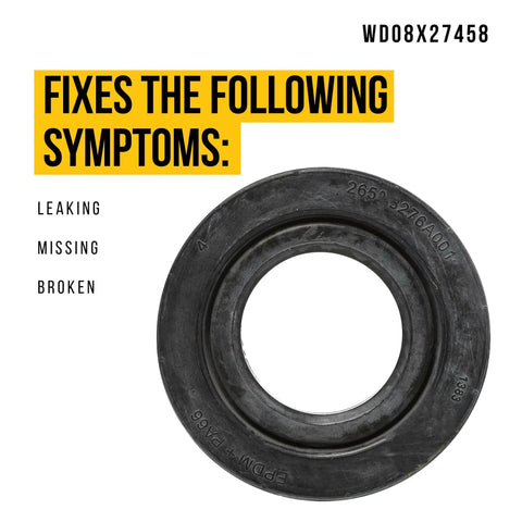 Dishwasher Floating Seal Assembly Replacement For GE Hotpoint Haier WD08X27458 Durable Gasket Seal To Stop Leaks And Bring Back Clean Dishes Easy Install Compatible With Major GE Hotpoint Haier Dishwashers DIY Friendly black rubber seal marked WD08X27458