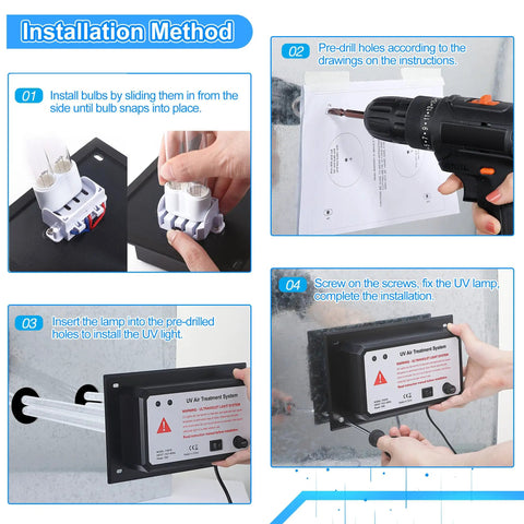 Installation steps for In Duct UV Germ Killer Light for HVAC Systems, 72W, 110V, 253.7 Nm, Dual UV Lamps