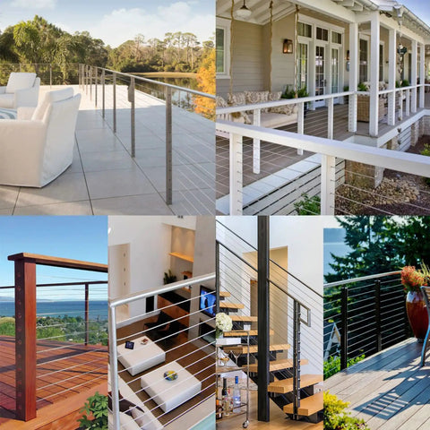 1000Ft One Eighth Inch T316 Stainless Steel Cable For Deck Railing And Balustrade used on modern deck and stairs.