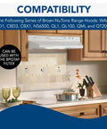 Kitchen with a range hood compatible with Charcoal Air Filter For QT20000 Series Range Hoods Replacement Carbon Filter.