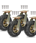 Beefy 8 Inch Swivel Casters With Top Plate And Brake Set Of 4 Pneumatic Rubber Wheels For Heavy Duty Equipment Excellent Shock Absorption Quiet Rolling Smooth Maneuverability On Uneven Floors.
