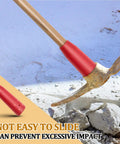 Close-up of Two Pack 36 Inch Wooden Pickaxe Handles with Rubber End, striking concrete, suitable for garden and landscaping work.