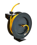 Beefy Heavy Duty Steel Retractable Hose Reel For Air And Water Three Eighths Inch By Fifty Feet Hybrid Polymer Hose Max 300 PSI