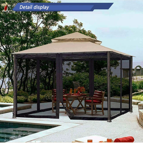 Keeps Bugs Out Mosquito Netting For Gazebo Canopy Replacement Screen Walls With Slip Rings Four Door Zipper Easy Install Black Net Only 12x12 Feet Universal Fit For Most Gazebos installed around outdoor seating area.