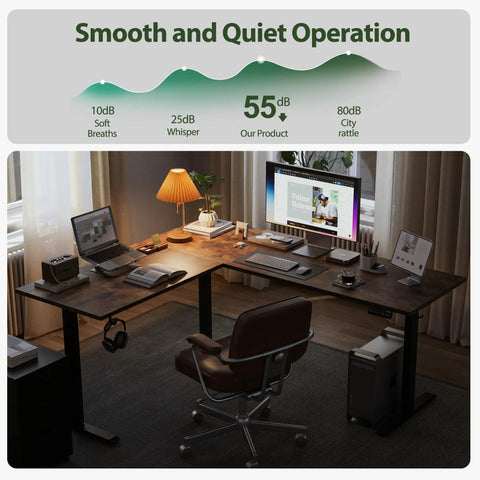 Electric Adjustable L Shaped Standing Desk 63 By 55 Inches Corner Sit Stand Computer Table With Splice Board Rustic Brown Finish