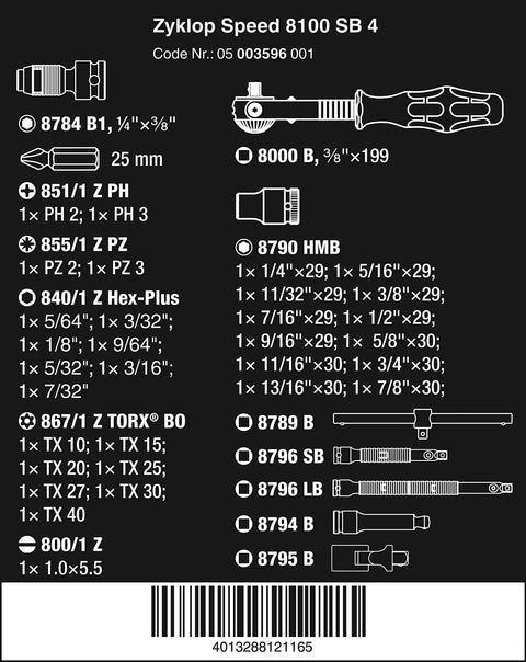 Diagram with components of 38 Piece SAE Ratchet Set With Three Eighths Drive Includes 12 Sockets Two Flexible Extensions Sliding T-Handle